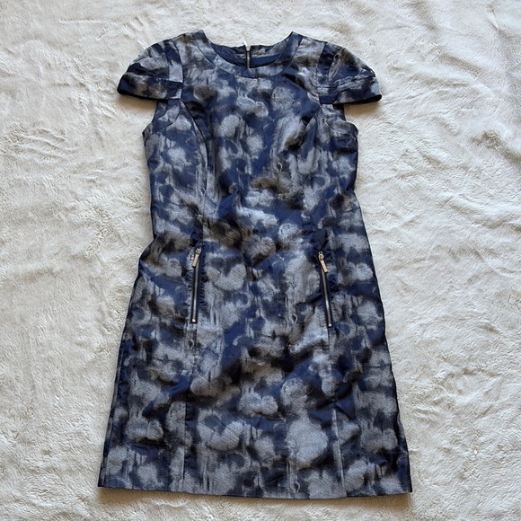 Michael Kors Blue Gray Abstract Print Fit & Flare Dress Size 4 - Picture 2 of 9